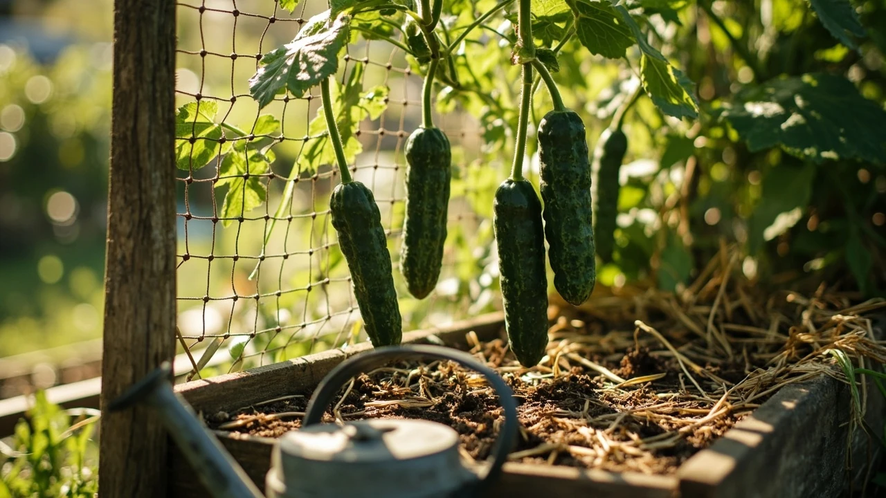 Амур огірок на шпалері в городі
