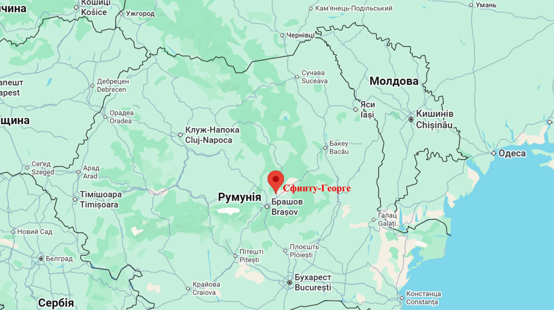 Позначення Сфанту-Георге на карті дельти Дунаю