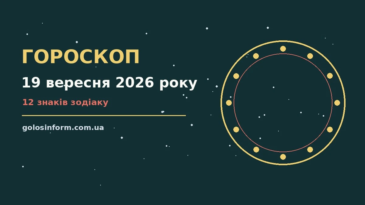 Космічна ілюстрація сузір'їв у синьо-золотих відтінках як обкладинка добірки гороскопу на 19 вересня 2026 року